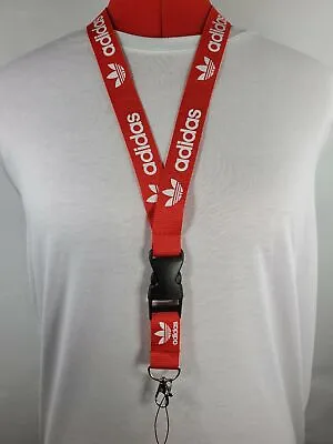 $4.97 • Buy Adidas Lanyard Red & White Strap Detachable Keychain Badge ID Holder