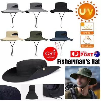 Men Wide Brim Bucket Hat UV-proof Cap Fishing Hiking Camping Outdoor Sun Beach • $11.70