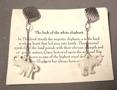 White Elephant Earrings On Card  The Luck Of The White Elephant.  • $5.95