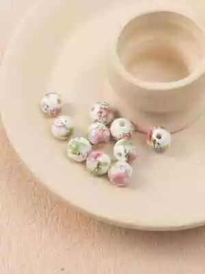 £2.99 • Buy 10 X 10mm Ceramic Hand Painted Beads - Rose Floral