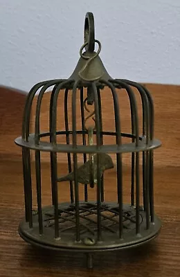 Hanging BRASS Decorative MINI Bird Cage With Bird On Swing 4.75  VINTAGE  • $19.49