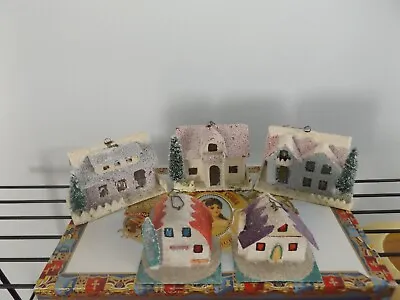 Nice Lot Of 5 Putz Christmas Village Cardboard Mica Glitter Houses • $39.99