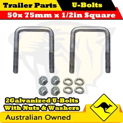 2 X U-Bolts 50mm X 75mm Square With Nuts Galvanized Trailer Box Boat Caravan • $17.48