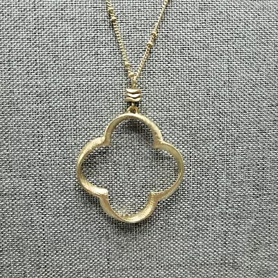 Clover Pendant Necklace Gold Tone Open Work 32  • $12.99