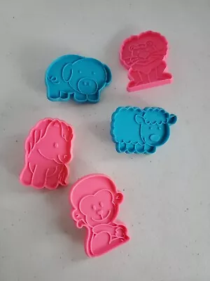 Plastic Zoo Animals Cookie Cutters Lot Of 5 Monkey Lion Sheep Pig Horse Blue... • $6.99