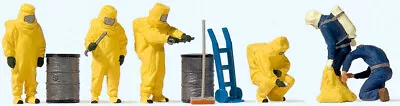 Preiser (HO-Scale) 10733 Firemen - Yellow Hazmat Chemical Suits  - Pkg (6) - NIB • $38.92