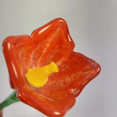 Hand-blown Red Glass Flower & Long Leaves Royal Gallery 1997 18  Murano Style  • $29.97