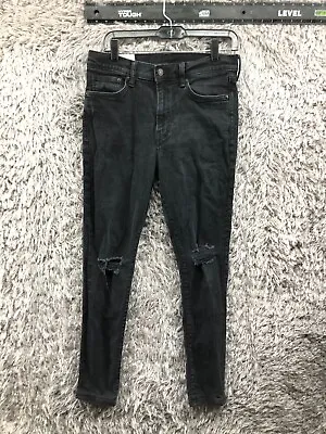 H&M Skinny Jeans Size 32x32 Mens Mid Rise Dark Wash Black Distressed • $10.45