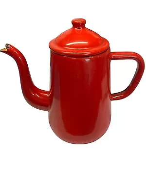 Red Enamel Teapot 8.25  Metal Enamelware Farmhouse Country Vintage Coffee • £28.21