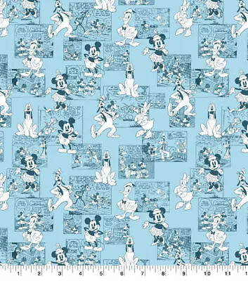 Mickey & Friends Sensational 6 Comic Strip Blue Cotton Fabric   BTY   36  X 43  • $7.80