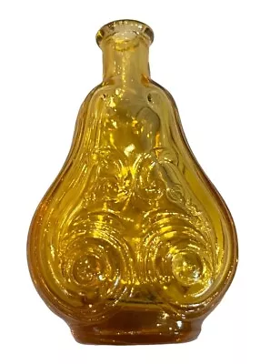 Wheaton Glass Bottle 3  Amber Scroll Flask Shaped VGC • $10.99