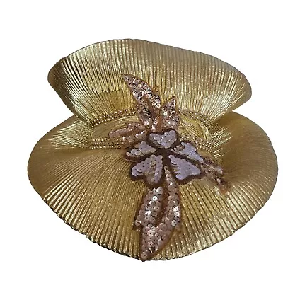 Vintage Ellie Fine Hats Gold Sequin Hat Wool Inside Derby Church Hat Embellished • $59.99