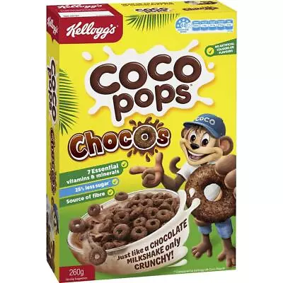 Kelloggs Coco Pops Chocos Chocolate Rings Cereal 260g • $17