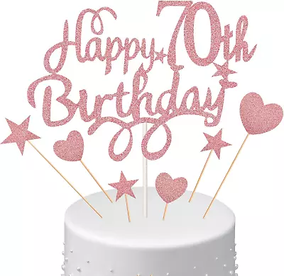 Boao 70th Birthday Cake Topper Set Happy 70th Birthday Cake Topper With Heart • £6.04