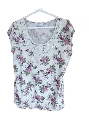 Vanilla Sands T-shirt Top. Bhs Uk 16 Eu 44 Floral Cotton Short Sleeve • £6.99