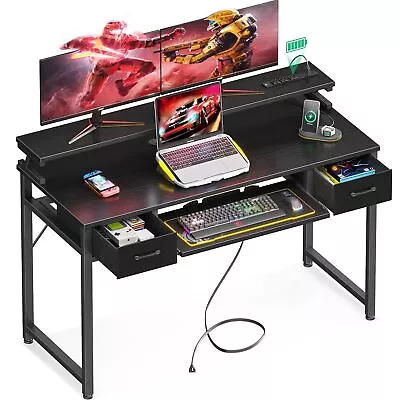 Computer Desk With Drawers 48 Inch Gaming Desk With Power Outlet Office Des... • $157.91
