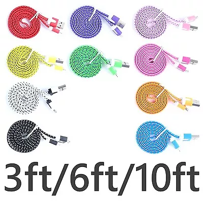 Braided FLAT 3ft/6ft/10ft Micro USB Charger Cable Cord For Android Phone Lot • $22.99