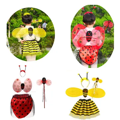 4/set Girls Kids Insect Bumble Bee Ladybird Costume Party Fairy Fancy Dress • £8.09