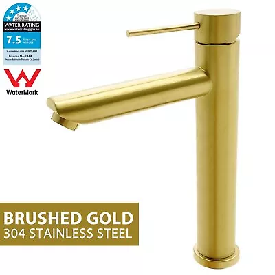 Round Brushed Gold Tall Basin Mixer Bathroom Sink Tap Spout Vanity Faucet WELS • $109