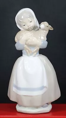 Nao By Lladro Young Girl W/Lamb In Arms #120 8 1/4  Spain • $32