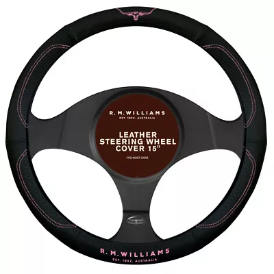 Rm Williams Leather 15 Inch Steering Wheel Cover Black -Pink Jillaroo Logo 380mm • $38.05