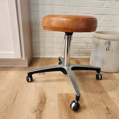 Doctor Optometrist Vintage Rolling Stool Chair Chrome Steel Orange Padded 20 In. • $179