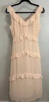 Nicole Miller Collection Pink Ruffled Tiered Midi Dress Size 0 • $15.75