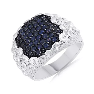 Cluster Band Ring Men's Blue Sapphire Gemstone 14k White Gold Plated Sterling • $71.99