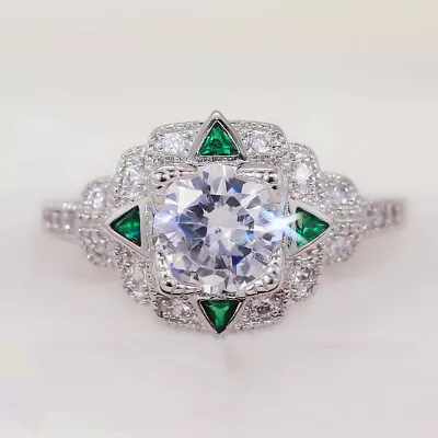 Vintage Art Deco Wedding Bridal Ring 2.2Ct Simulated Diamond 14K White Gold Over • $112.80