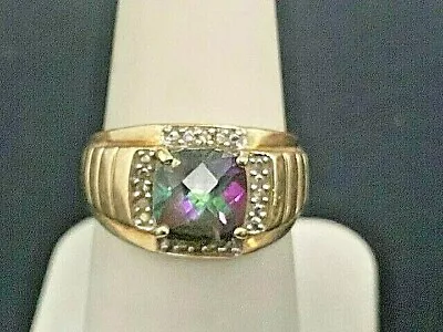 Yellow Gold Mystic Topaz & Diamond Ring Size 7.5 • $295