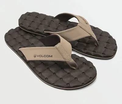 NWT MENS VOLCOM V-CLINER SANDAL $30 11 Khaki Black Flip Flop Cushy • $21