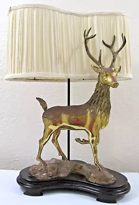 Rare Vintage LaBarge Mirror Company Solid Brass Stag Deer Sculptural Table Lamp • $1299