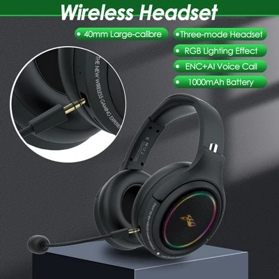 $63.89 • Buy Wireless Bluetooth Gaming Headset RGB ENC Headphones With Mic For PC AI Voice AU