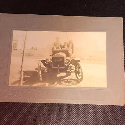 Two Antique Photos C1910 Family Riding In Maxwell CarTown In Background • $50