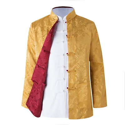 New Men Two Sided Traditional Chinese Clothes Tang Suit Top Print Jacket Coat • £22.55