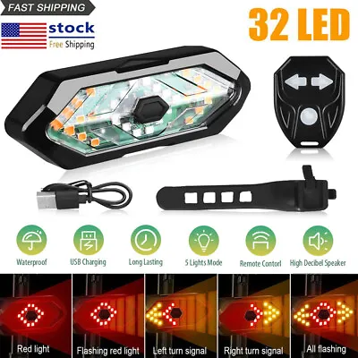 $12.78 • Buy LED Bicycle Tail Light USB Wireless Remote Control Turn Signal Warning Lamp US