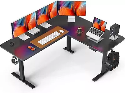 L Shaped Standing Desk Adjustable Height 63 Inch Electric Stand Up Corner Black • $341.99