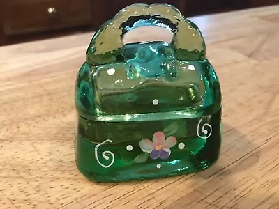 Vintage Fenton Art Glass Green Posy Parade Purse Trinket Box • $29.95