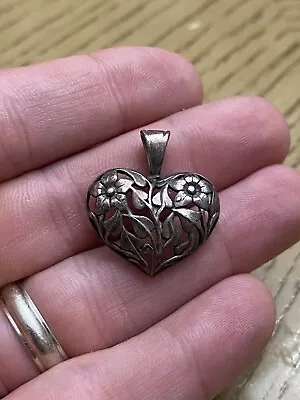 Vintage Jezlaine Sterling Silver 925 Floral Open Work Heart Pendant • $30