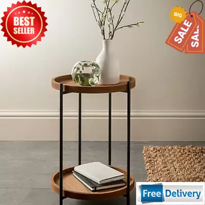 Brown Wood-Effect 2 Tier Side Table Coffe Bed Side With Shelf Home Decor New • £33.95