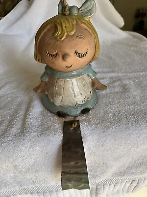 Vintage 1973 Pacific Stoneware USA Little Girl In Blue Dress Bell Windchime • $60