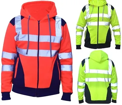 £14.99 • Buy Hi Vis Viz High Visibility Jackets Hoodie Work Zip Hooded SweatShirt Fleece