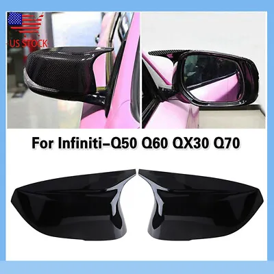 For Infiniti Q50 Q60 Gloss Black Rearview Mirror Cover Caps M3 Style 14~21 • $23.98