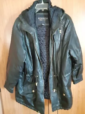  Leather Jacket With Hood By METROPOLITAN NEW YORK Unisex Wear Size L  • $69.99