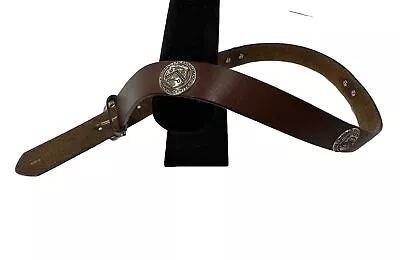 Mens Oil Tanned Harness Leather Belt-Silver Federal Law Enforcement Medallions • $35