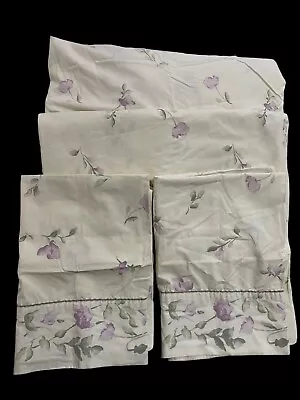 Croscill Sheets Set Full Double White Delicate Purple Floral 100% Cotton Vintage • $29.99