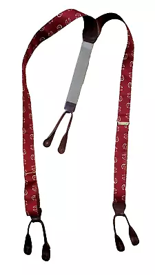 Red Vintage Polo Ralph Lauren Horseshoe Silk Leather Suspenders Braces Brass • $14.99