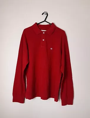 Murphy & Nye Polo Shirt Mens Cotton Long Sleeve Red Henley Size Medium M • £13.99