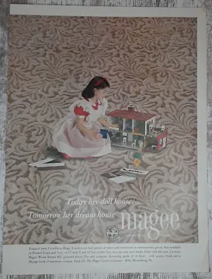 1952 Magee Carpet Vintage Print Ad Little Girl Dollhouse Pattern Bloomsburg PA • $8.80