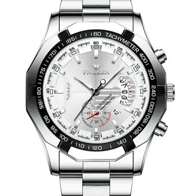 Men's Luxury Fashion Watch Calendar Analogue Quartz Sports Stainless Steel Watch • £17.99